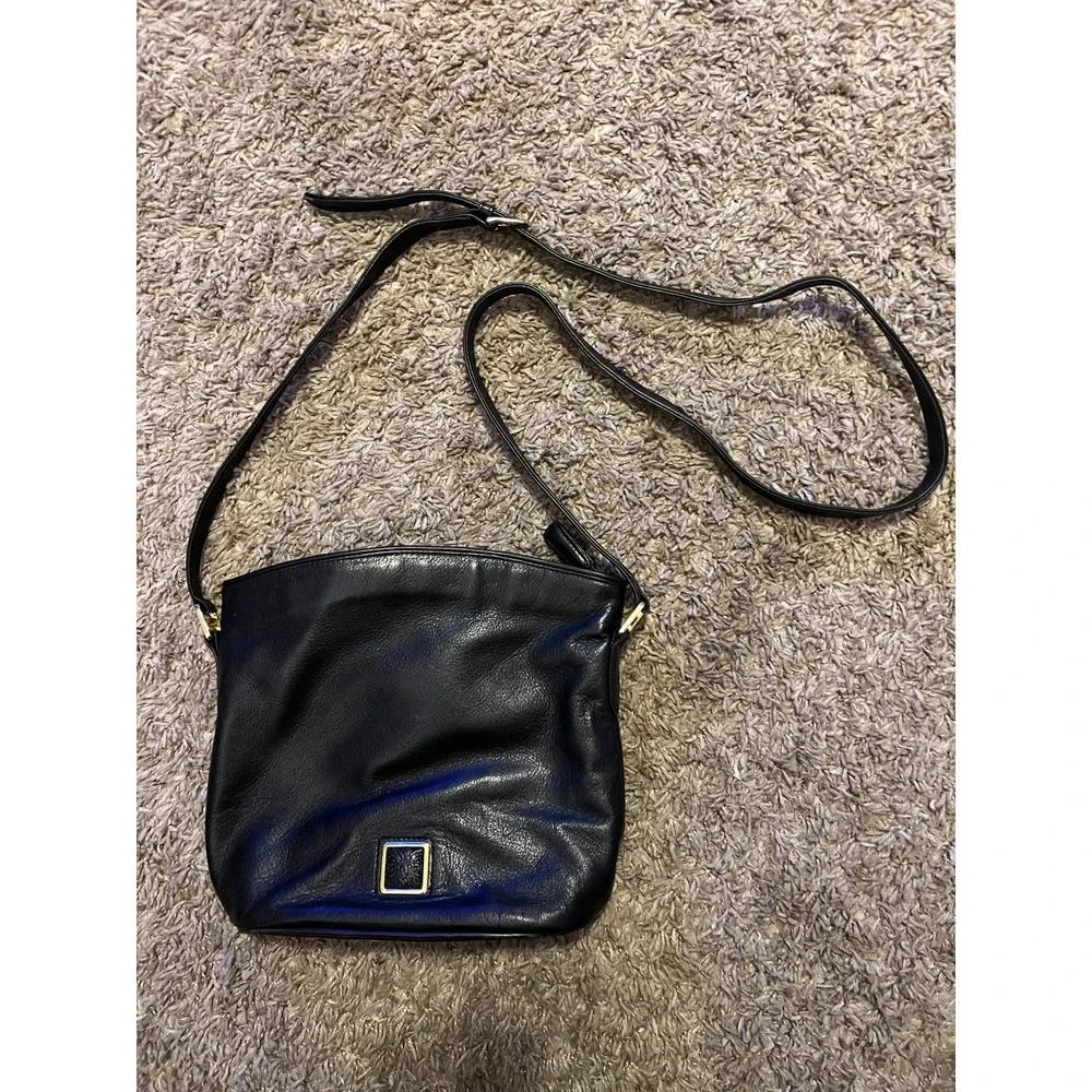 Anne Klein for Oroton Black Leather Purse Crossbody Shoulder Bag Very Good Cond!